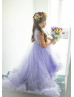 One Shoulder Lavender Tulle High Low Flower Girl Dress